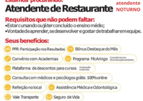 Vagas para atendente NOTURNO