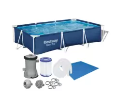 Piscina Estrutural 3300L Retangular Azul + Bomba Filtrante + Forro Bestway Oferta