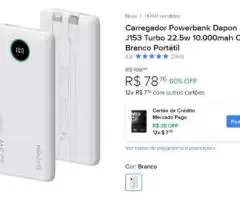 Carregador Powerbank Dapon J153 Turbo 22.5w 10.000mah Cor Branco Portátil